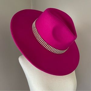 NEW AKIRA LABEL 'It's a Lewk' Hot Pink Rhinestone Bling Fedora Hat Adjustable